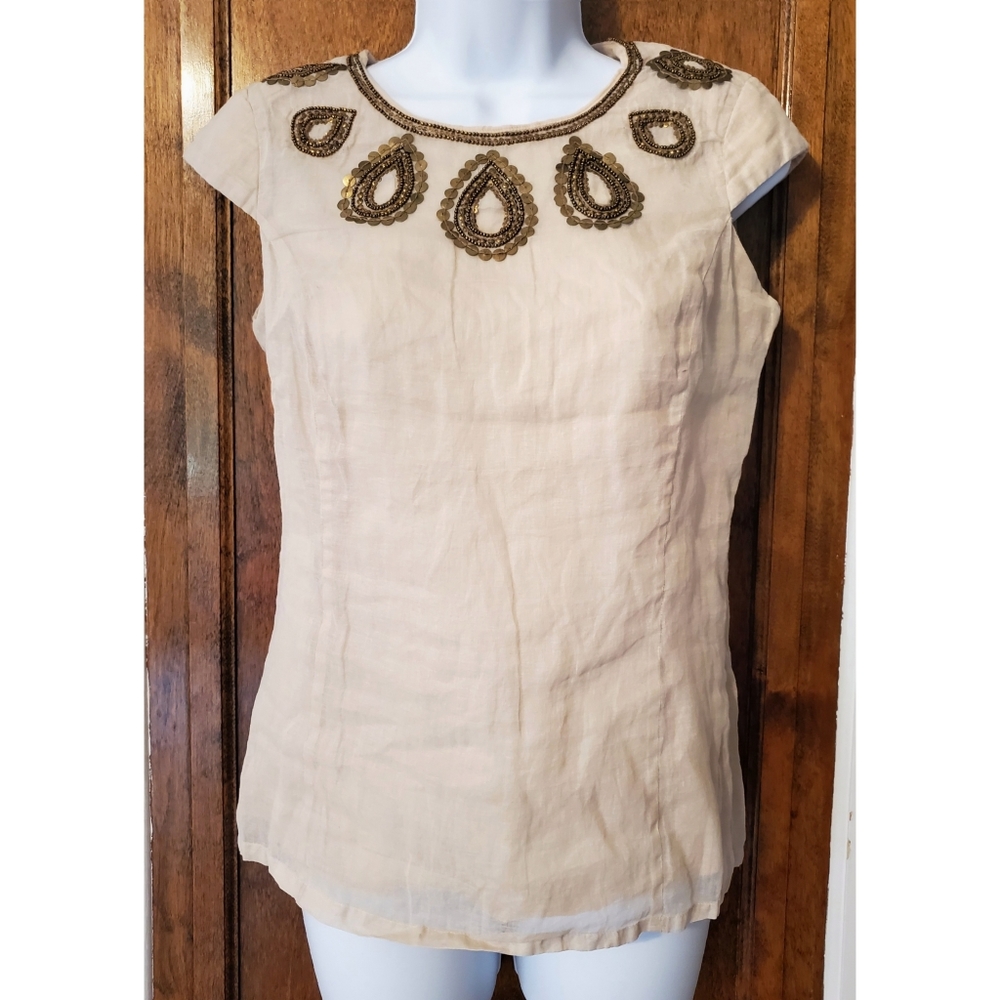 Cortefiel Beaded Cotton Blouse Cream Small